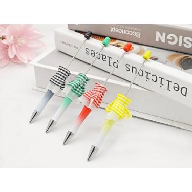 Imagem de QFSH 4 peças de caneta esferográfica, com contas, divertida, criativa, faça você mesmo, multicolorida, fofa, com contas de plástico, tinta preta, 1,0 mm (cor 4)