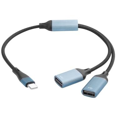 Imagem de JSADZKJ Cabo divisor Y USB C, macho tipo C para USB duplo A fêmea, 2.0, 35 cm, suporta carregamento/transferência de dados, para pen drive USB, hub, impressora, laptop, tablet