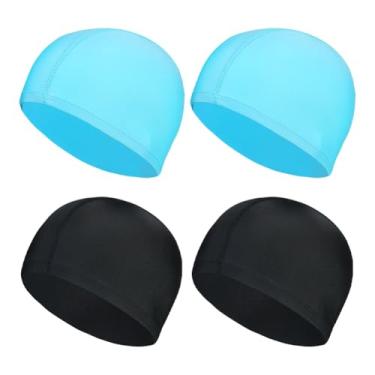 Imagem de GSHLLO 4 peças de chapéu de natação de tecido elástico unissex touca de natação de tecido antiderrapante touca de banho de piscina elástica para crianças adultas