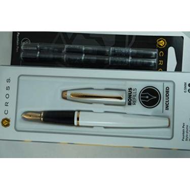 Imagem de Cross Coleção Limitada Medalhista Relâmpago Branco Perolado e Ouro Rosa 23KT Nomeações e Assinatura Cross Banda Média Calaise Caneta-tinteiro com 6 cartuchos