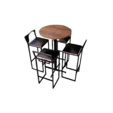 Imagem de Conjunto Mesa Alta Bar Bistrô Redonda Imbuia 4 Banquetas Confort Estofado Industrial Black (PRETO)