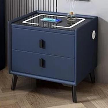 Imagem de Mesa de cabeceira com estação de carregamento e LED, armário de mesa de cabeceira para quarto, mesa lateral moderna multifuncional com portas USB, com desbloqueio de impressão digital, azul, 50 x 40 x