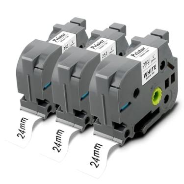 Imagem de Pristar Fita branca laminada TZ de 24 mm 0,94 mm compatível com Brother TZe-251 TZe251 P fita de etiquetagem sensível ao toque, funciona com o fabricante de etiquetas PTouch PT-D600 PT-D610BT