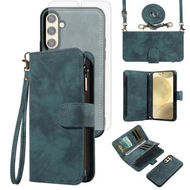 Imagem de Asuwish Capa de celular para Samsung Galaxy S24 5G carteira magnética com zíper com protetor de tela de vidro temperado alça de pulso transversal flip porta-cartão de crédito bolsa S 24 24S G5