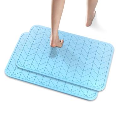 Imagem de JUERLEN Pacote com 2 tapetes de chuveiro de terra de diatomáceas, tapete de banho de pedra, tapete de banho rígido antiderrapante super absorvente de secagem rápida para piso de chuveiro, 61 x 40 cm,