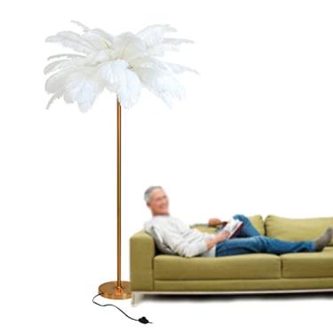 Imagem de Luminária de chão de LED, luminária de piso de penas de avestruz decoração nórdica luz de pé sala de estar quarto iluminação decorativa de canto, corpo de lâmpada dourada