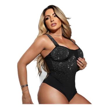 Imagem de Body De Alças Com Pedraria Strass Lançamento Elegante - Propria, Preto
