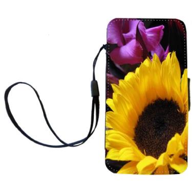 Imagem de Rikki Knight Capa carteira flip roxa girassol amarelo com aba magnética para Apple iPhone 4 e 4s
