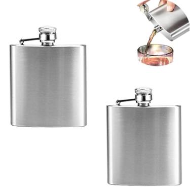 Imagem de 2 peças de garrafa de aço inoxidável quadril para homens acampar, cabe em bolsos de jaqueta, frasco à prova de vazamento, frasco de bolso, cantil de uísque, frasco de metal para licor, ideal para