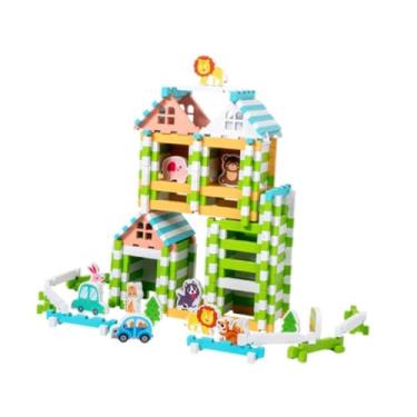 Imagem de Generic Conjunto de blocos de construção de madeira diy, blocos de casa, artesanato educacional, criatividade, empilhamento de brinquedo de construção para