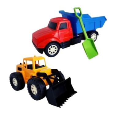 Imagem de Kit Brinquedo Praia Infantil, Trator com Pá Carregadeira e Caminhão Basculante com Pá