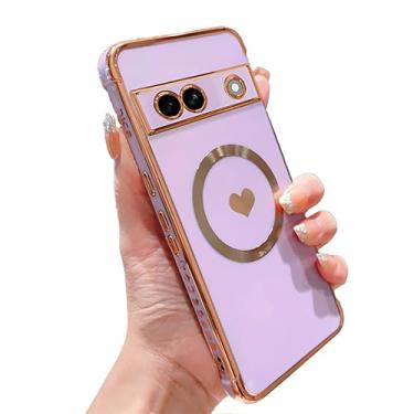 Imagem de phylla Capa de telefone magnética para Google Pixel 7A 15.5 cm 5g [compatível com MagSafe] Capa protetora de coração fofa com revestimento de luxo para mulheres macia à prova de choque lateral com