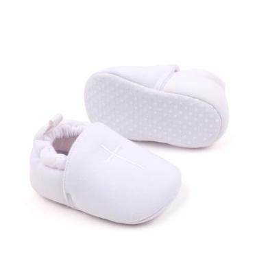 Imagem de Clowora Unsex Sapatos de lona para bebês meninos meninas primeiros andadores, antiderrapante, sola macia, mocassim infantil, 042/branco, 3-6 Meses