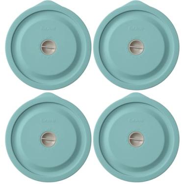 Imagem de Tampas de substituição para Pyrex 7200-PC 2 xícaras, tampa de armazenamento redonda de silicone para tigela de vidro âncora, pacote com 4 com marca de data