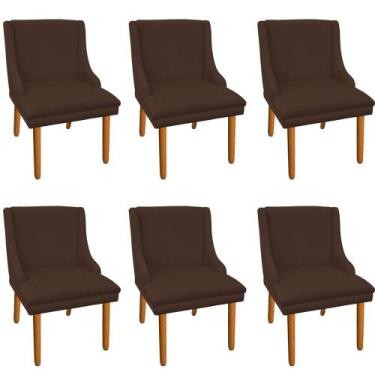 Imagem de Kit 6 Cadeiras de Jantar Suede Marrom Pés Palito - D'ROSSI