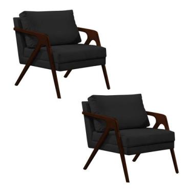 Imagem de Kit 2 Poltronas Mona Monique Luxo Base Madeira Maciça Castanho Veludo 