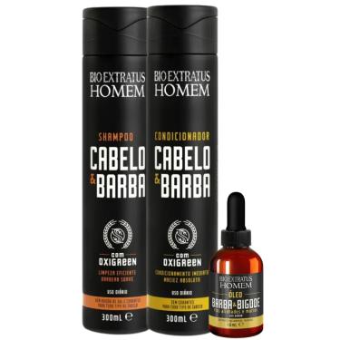 Imagem de Kit Bio Extratus Homem Cabelo & Barba Shampoo 300ml + Condicionador 300ml + Óleo 40ml