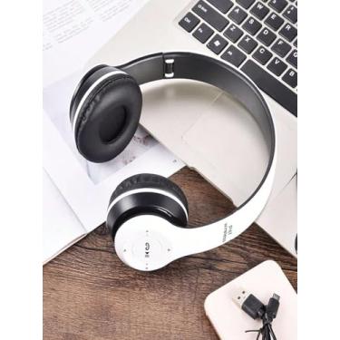 Imagem de Fone de Ouvido Bluetooth Dobrável, Sem Fio, Recarregável, Entrada P2, Branco