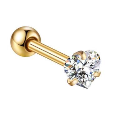 Imagem de LOMISS PIERCING HELIX CONCH PIERCING MINIBARBELL AÇO CIRÚRGICO PVD ZIRCÔNIA CORAÇÃO (DOURADO, 1,2X8X3)