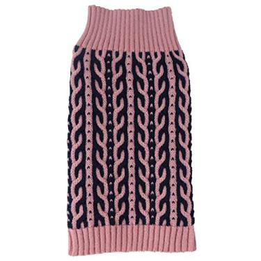 Imagem de Pet Life — Suéter para cães de estimação "Harmonious" de duas cores trançado pesado de designer de moda, grande, rosa e azul marinho