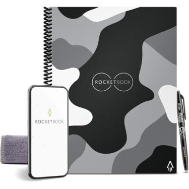 Imagem de Rocketbook Caderno espiral reutilizável central, tamanho carta 21 x 28, camuflagem - páginas pontilhadas, conectadas a aplicativo, apagável, capa durável, ideal para escola, trabalho e projetos