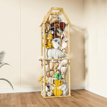 Imagem de Organizador de brinquedos macios de madeira para animais de pelúcia, gaiola de zoológico, suporte para animais de pelúcia, cesta de armazenamento de brinquedos (camada dupla)