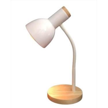 Imagem de Luminária de Mesa Retrô com Braço Articulado, Bivolts, Base de Madeira, Em Aço Inox Luz LED, Resistente, Para Leitura, Mesa, Cabeceira, Estudar, 110/220V, Lampada Relaxante (Branco)