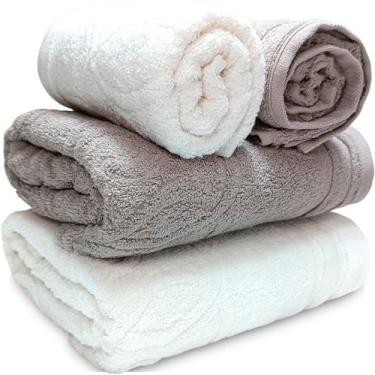 Imagem de Jogo de Banho Gigante Atlântica Elos 100% Algodão Jacquard Fio Penteado 4 Peças Toalha Banhão Grossa (Branco/Bege)