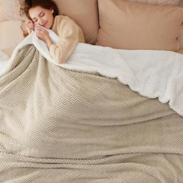 Imagem de Cobertor Bedsure Sherpa Fleece Queen Size Herringbone Beige