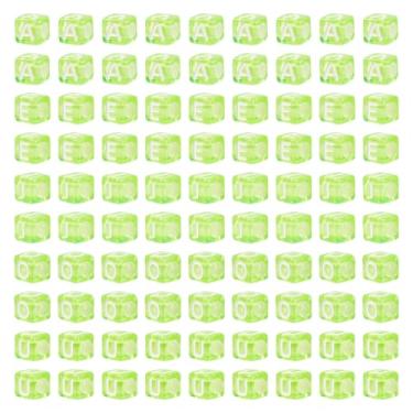 Imagem de Beadthoven 100 peças contas de letra de vogal acrílica transparente 7 x 7 mm cubo inicial contas do alfabeto A E I O U espaçadores quadrados pulseira amizade contas de letras para colar faça você