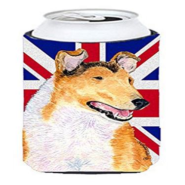 Imagem de Caroline's Treasures SS4912TBC Collie Smooth with English Union Jack Bandeira Britânica Tall Boy Hugger, pode Cooler Sleeve Hugger Lavável na Máquina, Manga de Bebida, Hugger Dobrável Isolador Bebida