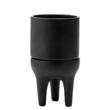 Imagem de Napco Imports Vaso de flores suculentas para plantas internas e externas com pires com pés 10 x 20 cm cerâmica preta