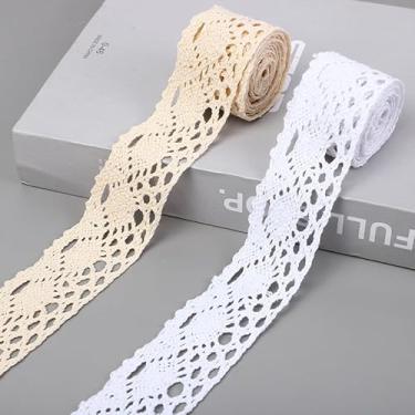 Imagem de GorinsKani 10 jardas 3,8 cm fita de renda crochê algodão acabamento em renda vintage guarnição de renda para costura bonecas roupas casamento artesanato suprimentos (bege B)