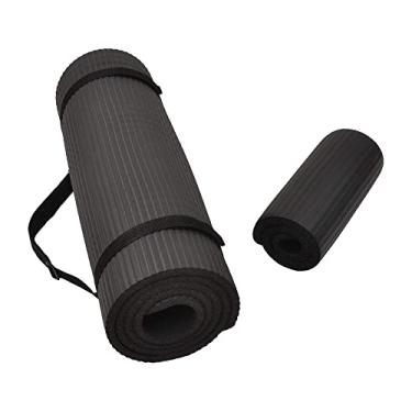 Imagem de BalanceFrom Tapete de ioga Go Yoga+ multiusos de 1,27 cm extra grosso de alta densidade anti-rasgos para exercícios e joelheira com alça de transporte (preto)
