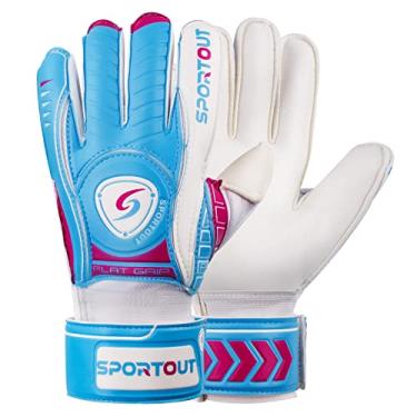 Imagem de Sportout Luvas de goleiro, luvas de goleiro com proteção de dedos, luvas de futebol, luvas de goleiro de futebol respiráveis, látex de 4 mm, para crianças, jovens e adultos (7, azul)