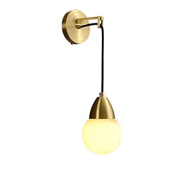 Imagem de Arandela de parede de meados do século 1 lâmpada de parede moderna de latão escovado com opala redonda globo sombra luminária de parede para quarto hotel iluminação interna - dourado 10 x 35 cm (4 x