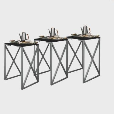 Imagem de Kit 03 Mesa Lateral Canto Aparador Buffet X Zurik X Industrial Ferro Cinza Tampo Preto - Ahz Móveis