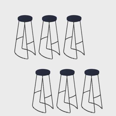 Imagem de Kit 06 Banqueta Alta Lena Industrial Bar Balcão Bistrô Ferro e Madeira Maçiça Capa Suede Azul Marinho - Ahz Móveis