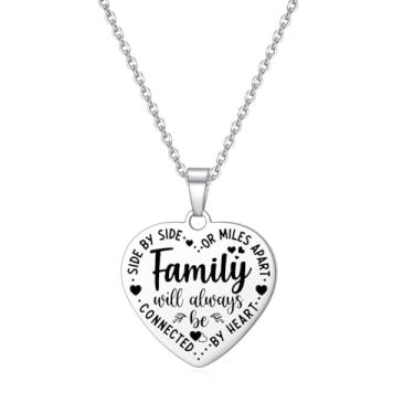 Imagem de YOTHIWAD Colar de coração para mulheres, amizade familiar, "Side By Side or Miles Apart", colar com pingente gravado, joia de presente para amigas, irmãs, irmãs, irmãs, irmãs, irmãs, primos, Aço