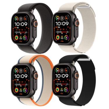 Imagem de Pacote com 4 pulseiras de nylon compatíveis com Apple Watch Ultra 2/Ultra. Pulseiras masculinas de 49 mm, 46 mm, 45 mm e 44 mm, esportivas respiráveis para Apple Watch séries 10, 9, 8, 7, 6, SE, 5, 4,