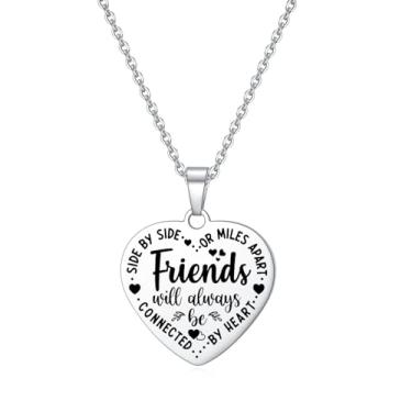 Imagem de YOTHIWAD Colar de coração para mulheres, amizade familiar, "Side By Side or Miles Apart", colar com pingente gravado, joia de presente para amigas, irmãs, irmãs, irmãs, irmãs, irmãs, primos, Aço