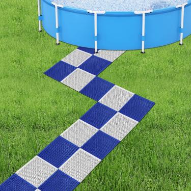 Imagem de 20 peças de tapete de drenagem de piscina, 26,2 cm x 10,3 "Acima das passarelas do solo, tapete de piscina com vários métodos de emenda para evitar a entrada de sujeira na piscina, piso de plástico
