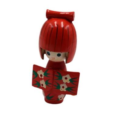 Imagem de WeiLaiKeQi Doll Kimono de madeira Handicraft de estátua colecionável 4,13 polegadas boneca tradicional boneca japonesa para a loja de entrada de mesa em casa, Laranja