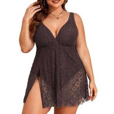 Imagem de Maiô feminino Aleumdr Plus Size One Piece com saia marrom