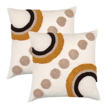 Imagem de Andreannie Pacote com 2 capas de almofada Boho Tufting bordadas texturizadas com borlas macias para decoração de casa para sofá 45,7 x 45,7 cm (cinza boho)