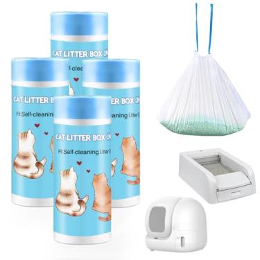 Imagem de Joddguu 100 caixas de areia autolimpantes para gatos compatíveis com caixa de areia automática para gatos, receptáculos de areia resistentes com cordão, sacos de lixo de substituição - 58 cm x 30 cm