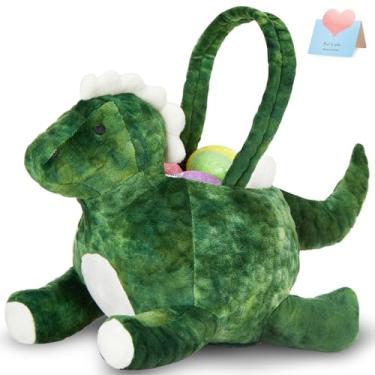 Imagem de Houwsbaby Cesta de Páscoa de Dinossauro de Pelúcia com Ovo de Primavera, Sacola de Presente para Baldes e Ovos, Bolsa de Caça para Crianças Pequenas Festival Decorações para Festas de Férias, Suprimentos de Fest