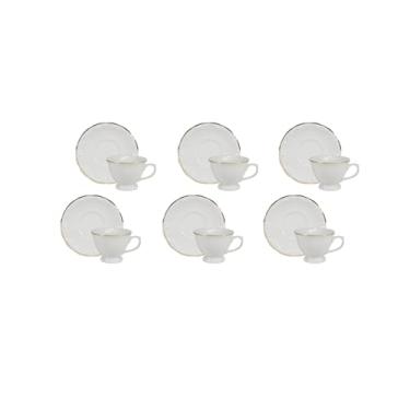 Imagem de Estojo com 6 Xícaras de Café com Pires em Porcelana, Modelo Pomerode, com Relevo, Decoração Filete Ouro, Filete em Ouro, Porcelana Schmidt