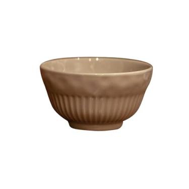 Imagem de Tigela de sopa de jantar simples e retrô, prato doméstico de cerâmica e conjunto de colher - tigela de 11,4 cm cor de café QY