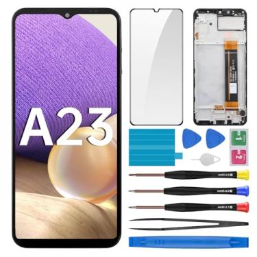 Imagem de BESJMYT Substituição de tela para Samsung Galaxy A23 com moldura LCD digitalizador sensível ao toque, montagem completa e botão lateral, alto-falante de ouvido vibração, motor de vibração, kit de